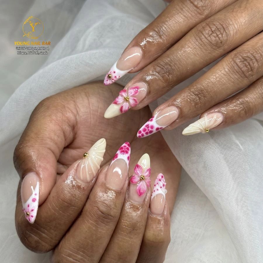 Pink floral nail art