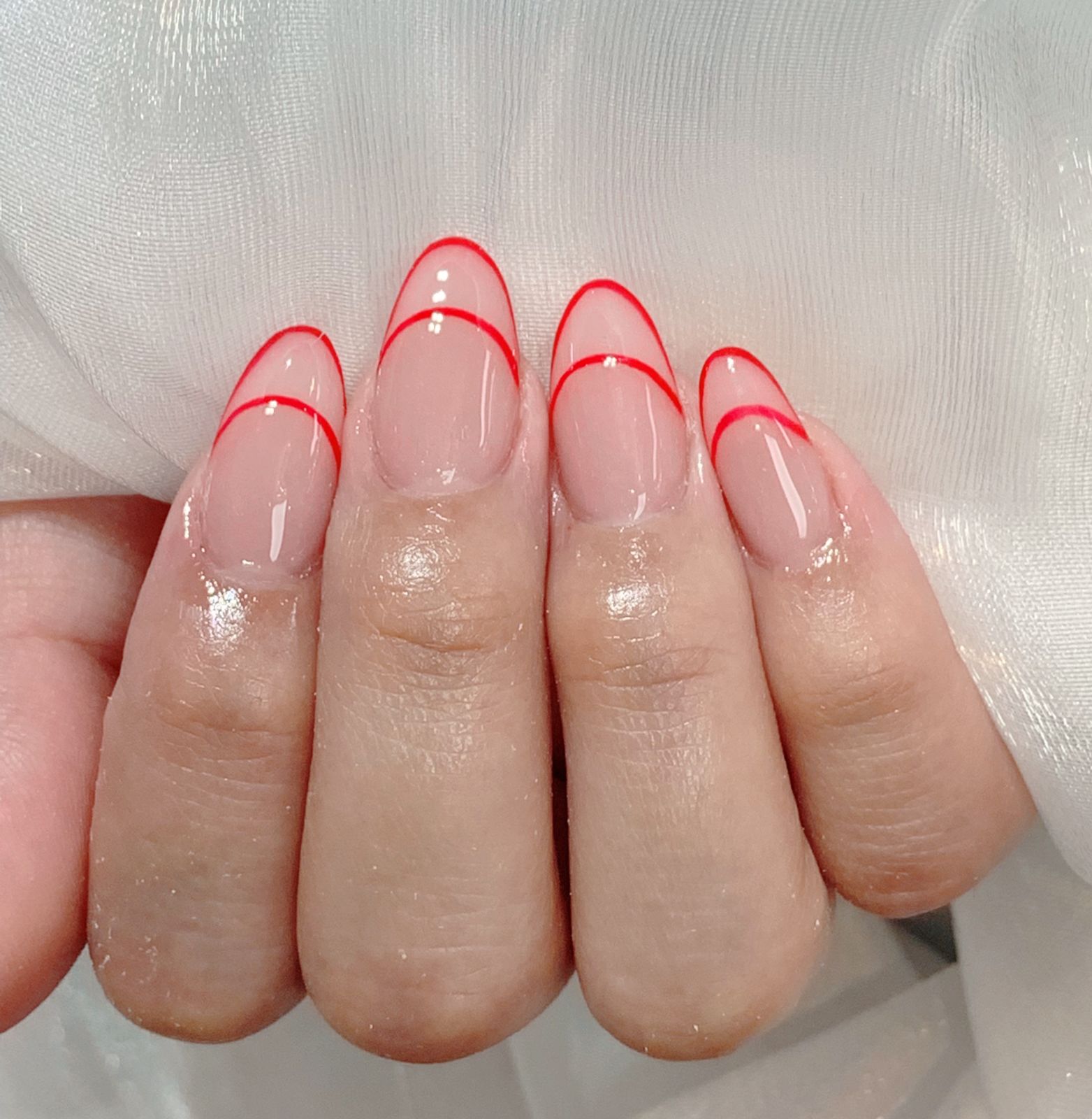 Red outline french manicure